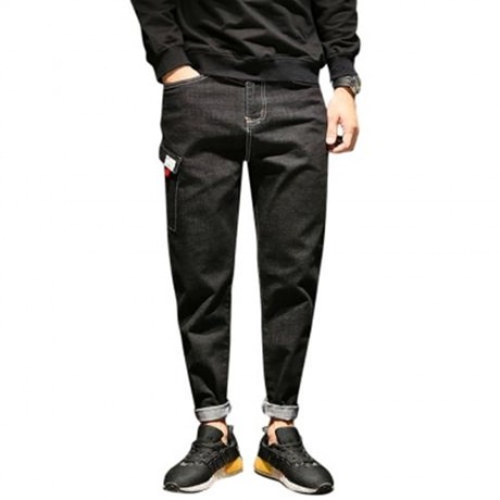 ZIPPER FLY POCKET DESIGN HAREM JEANS (BLACK)