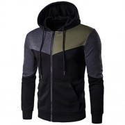 KANGAROO POCKET ZIP UP COLOR BLOCK HOODIE (BLACK)