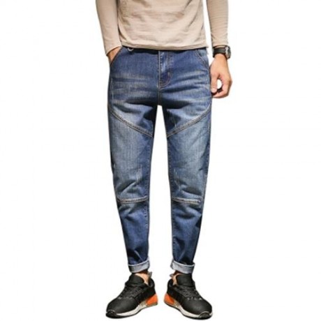 ZIPPER FLY PANEL BLEACHED HAREM JEANS (DENIM BLUE)