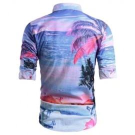 TROPICAL PALM TREE PRINT CASUAL HAWAIIAN SHIRT (COLORMIX)