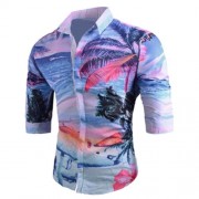 TROPICAL PALM TREE PRINT CASUAL HAWAIIAN SHIRT (COLORMIX)
