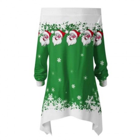 CHRISTMAS PLUS SIZE OFF THE SHOULDER TUNIC TOP (GREEN)