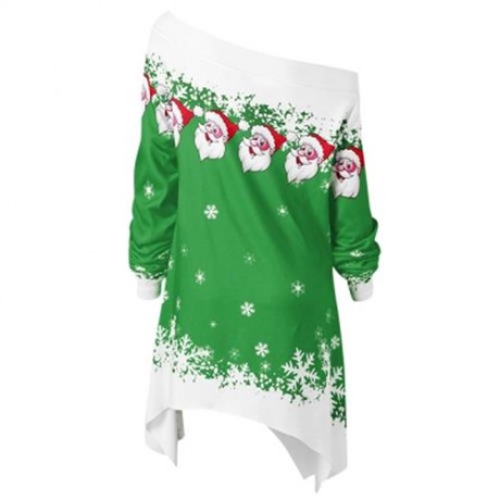 CHRISTMAS PLUS SIZE OFF THE SHOULDER TUNIC TOP (GREEN)