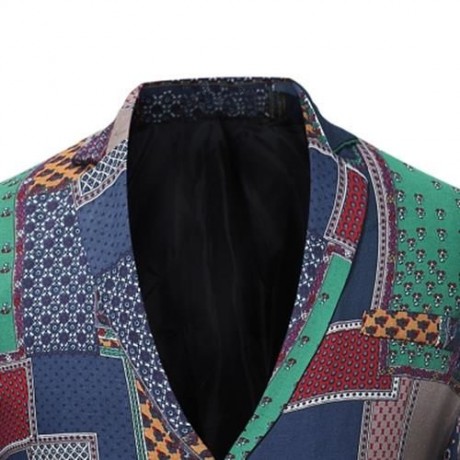 SINGLE BREASTED PATCHWORK LINEN BLAZER (COLORMIX)