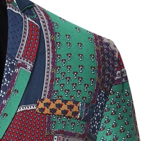 SINGLE BREASTED PATCHWORK LINEN BLAZER (COLORMIX)