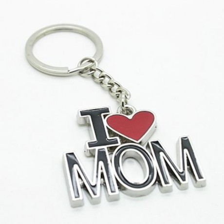 CREATIVE I LOVE MOM WORD PLATE PENDANT KEY CHAIN (BLACK WITH RED)