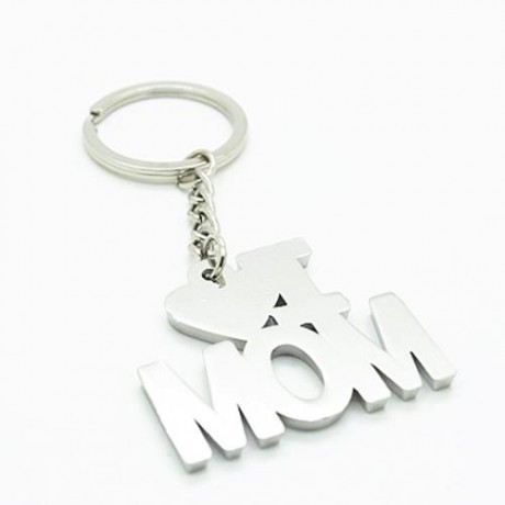CREATIVE I LOVE MOM WORD PLATE PENDANT KEY CHAIN (BLACK WITH RED)