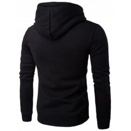 KANGAROO POCKET DRAWSTRING FLOCKING PULLOVER HOODIE (BLACK)
