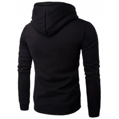 KANGAROO POCKET DRAWSTRING FLOCKING PULLOVER HOODIE (BLACK)