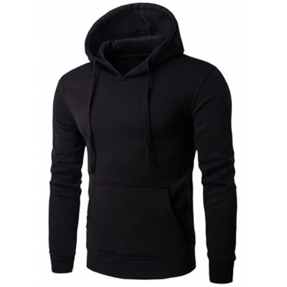 KANGAROO POCKET DRAWSTRING FLOCKING PULLOVER HOODIE (BLACK)