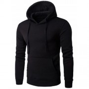 KANGAROO POCKET DRAWSTRING FLOCKING PULLOVER HOODIE (BLACK)
