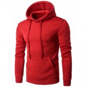 KANGAROO POCKET DRAWSTRING FLOCKING PULLOVER HOODIE (RED)