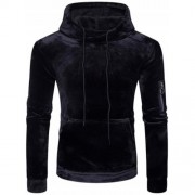 KANGAROO POCKET VELVET HOODIE WITH SLEEVE POCKET (BLACK)