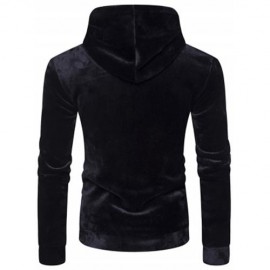 KANGAROO POCKET VELVET HOODIE WITH SLEEVE POCKET (BLACK)