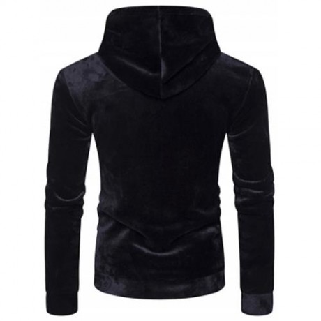 KANGAROO POCKET VELVET HOODIE WITH SLEEVE POCKET (BLACK)