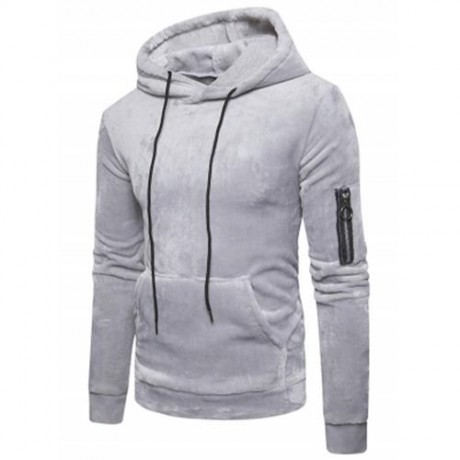 KANGAROO POCKET VELVET HOODIE WITH SLEEVE POCKET (BLACK)