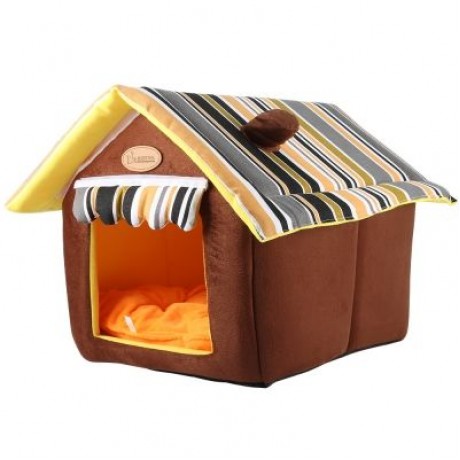 Striped Pattern Removable Dog Cat House Pet Bed (COFFEE)