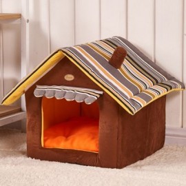 Striped Pattern Removable Dog Cat House Pet Bed (COFFEE)