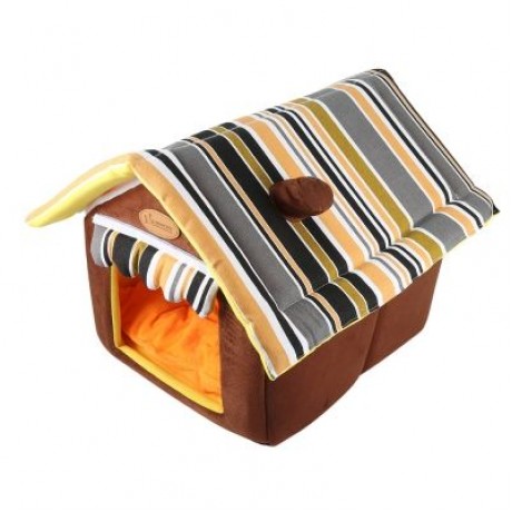 Striped Pattern Removable Dog Cat House Pet Bed (COFFEE)