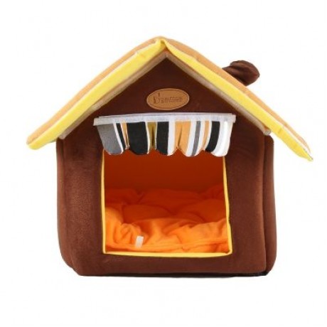 Striped Pattern Removable Dog Cat House Pet Bed (COFFEE)