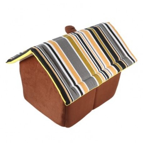 Striped Pattern Removable Dog Cat House Pet Bed (COFFEE)
