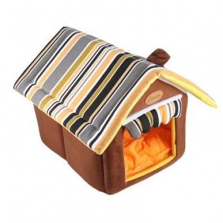 Striped Pattern Removable Dog Cat House Pet Bed (COFFEE)