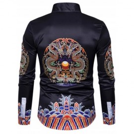 TURNDOWN COLLAR SYMMETRICAL CHINOISERIE DRAGON PRINT SHIRT (COLORMIX)
