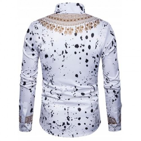 ETHNIC GEOMETRIC SPLATTER PAINT PRINT SHIRT (WHITE)