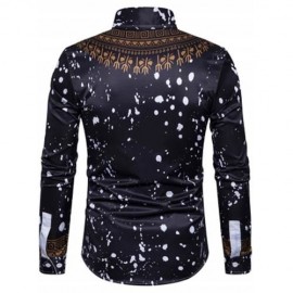 ETHNIC GEOMETRIC SPLATTER PAINT PRINT SHIRT (BLACK)