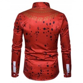 ETHNIC GEOMETRIC SPLATTER PAINT PRINT SHIRT (RED)