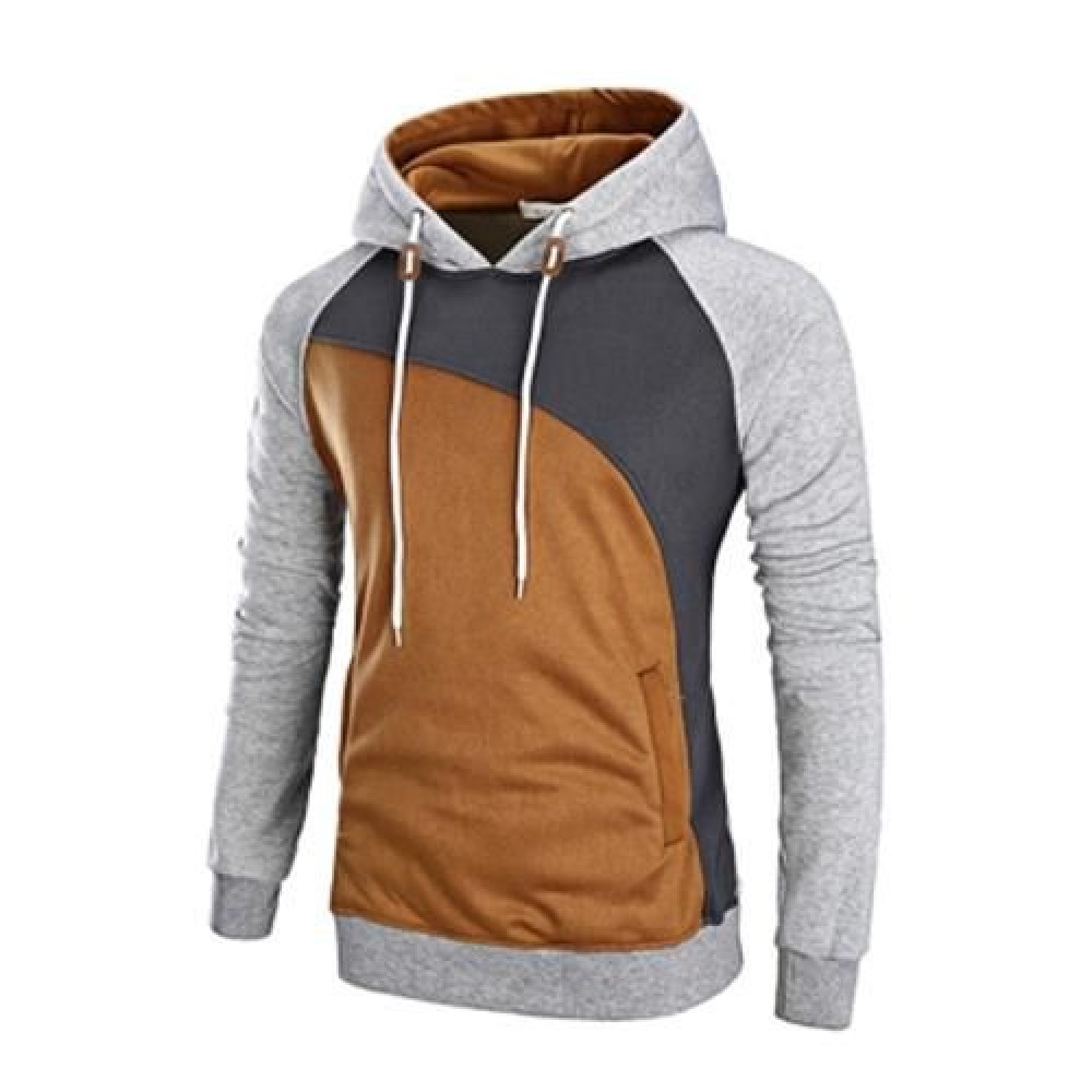 COLOR BLOCK RAGLAN SLEEVE FLEECE HOODIE (GRAY)