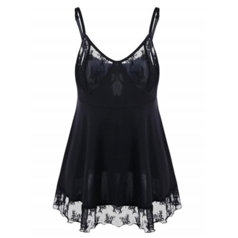 PLUS SIZE SHEER EMPIRE WAIST BABYDOLL (BLACK)