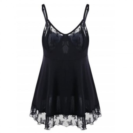 PLUS SIZE SHEER EMPIRE WAIST BABYDOLL (BLACK)