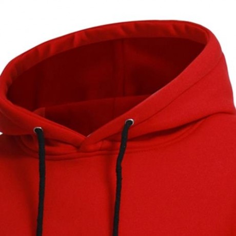 DRAWSTRING COLOR BLOCK PANEL FLEECE PULLOVER HOODIE (RED)