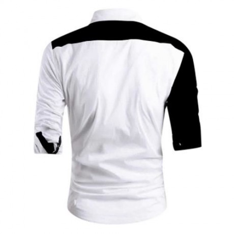TURN-DOWN COLLAR TWO TONE SHIRT (BLACK)