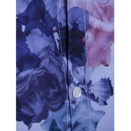 TURNDOWN COLLAR FLORALS WASH PAINTING PRINT LONG SLEEVE SHIRT (BLUE)