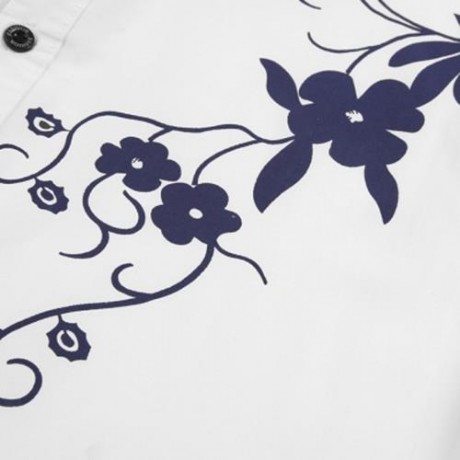 TURNDOWN COLLAR FLOWERS PRINT LONG SLEEVE SHIRT (WHITE)
