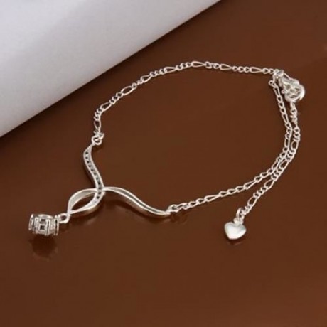 TRENDY ROUND CRISS-CROSS RHINESTONE WOMEN'S ANKLET (WHITE)