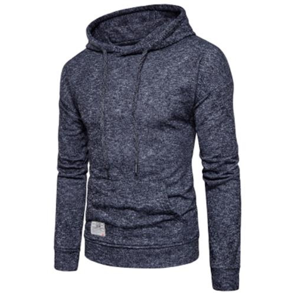 KNITTED DROP SHOULDER DRAWSTRING PULLOVER HOODIE (BLACK)