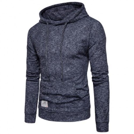 KNITTED DROP SHOULDER DRAWSTRING PULLOVER HOODIE (BLACK)