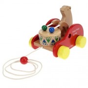 WOODEN BEAR DRUM DRAG CAR EDUCATIONAL TOY (MULTICOLOR)