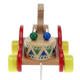 WOODEN BEAR DRUM DRAG CAR EDUCATIONAL TOY (MULTICOLOR)