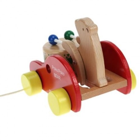 WOODEN BEAR DRUM DRAG CAR EDUCATIONAL TOY (MULTICOLOR)
