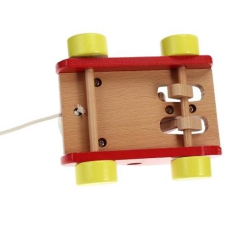 WOODEN BEAR DRUM DRAG CAR EDUCATIONAL TOY (MULTICOLOR)