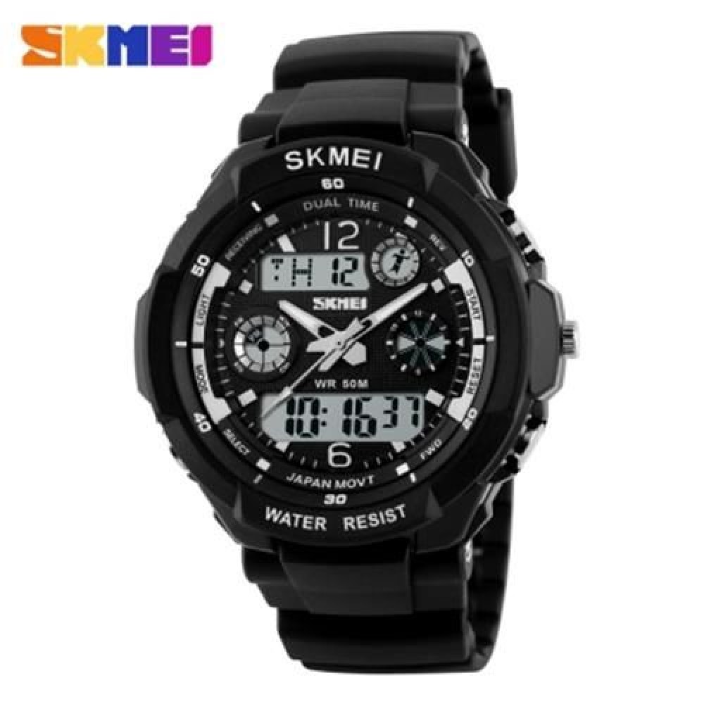 SKMEI 1060 LED SPORTS WATCH WITH DOUBLE JAPAN MOVTS 30M WATER RESISTANT PLASTIC WATCHBAND 