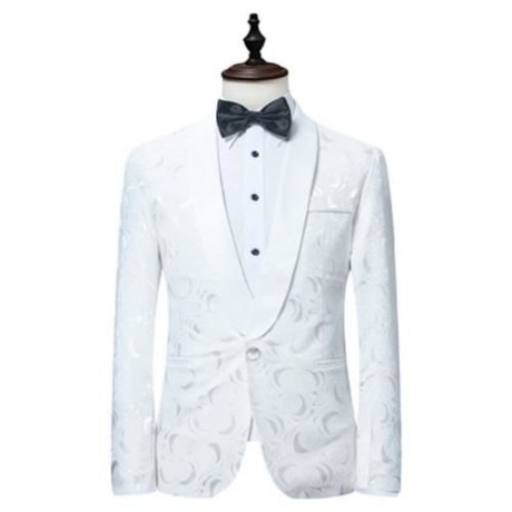 SHAWL COLLAR JACQUARD BLAZER AND PANTS TWINSET (WHITE)