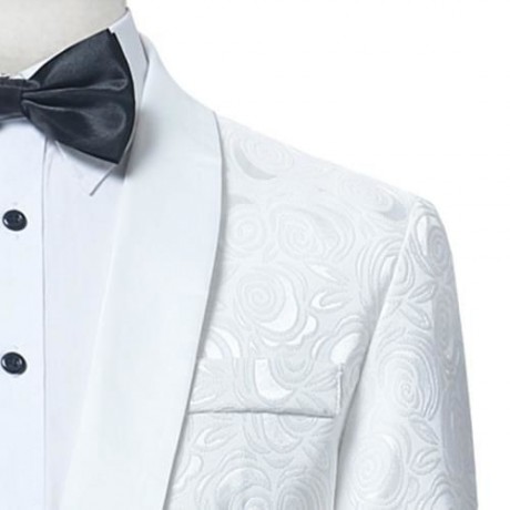 SHAWL COLLAR JACQUARD BLAZER AND PANTS TWINSET (WHITE)