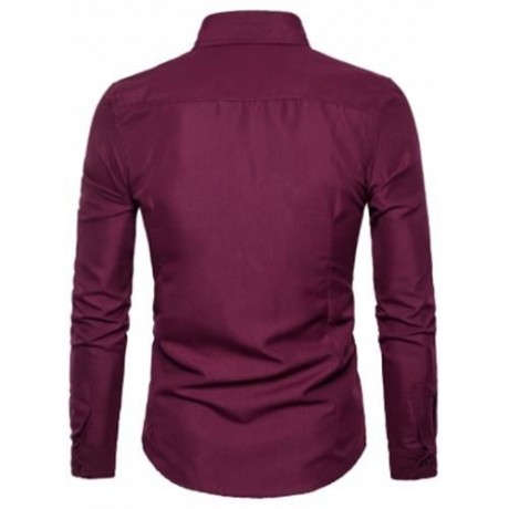 TURNDOWN COLLAR FLORAL EMBROIDERED SHIRT (WINE RED)