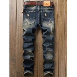 DESTROYED PATCH DESIGN FRAYED HEM JEANS (DENIM BLUE)