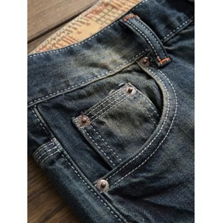 DESTROYED PATCH DESIGN FRAYED HEM JEANS (DENIM BLUE)